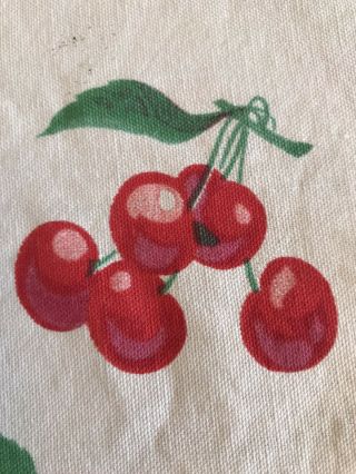 Vintage Tablecloth Red Cherries On Stems And Floral Sprays Rectangle 64 X 54