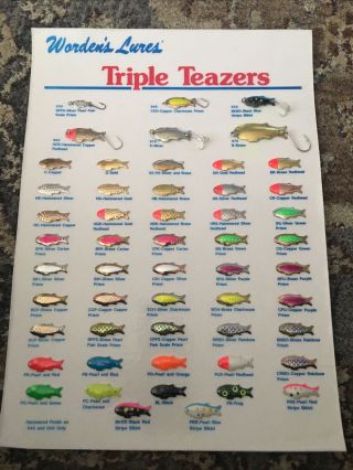 Triple Teazers Salesman Display Card By Yakima Bait/worden’s Lures