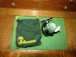 Vintage Johnson Century Spin Cast Reel,  Model 100b,  W/ Cloth Bag