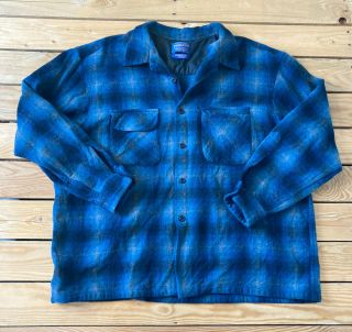 Vintage Pendleton Men’s Wool Button Up Plaid Shirt Size Xxl Blue