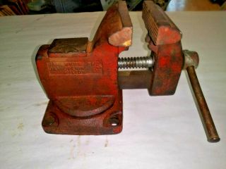 Vintage Wilton Red Swivel Bench Vise 3 1/2 " Jaws Opens To 3 " Made In The Usa