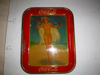 1937 Vintage Coca - Cola Metal Tray " Girl Running On Beach "
