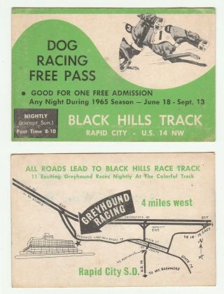 1965 Black Hills Greyhound Dog - Racing Track Pass,  Rapid City South Dakota