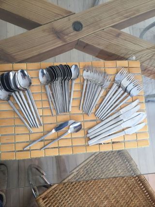 Nordic Mid Century Modern Stainless Flatware Japan Vintage 50 Pc Service For 8