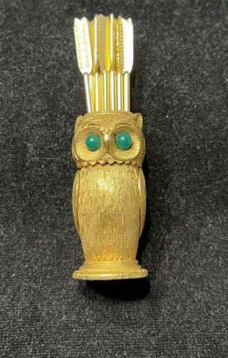 Signed Vintage Florenza Owl Holder Gold With Gold Toned Arrows