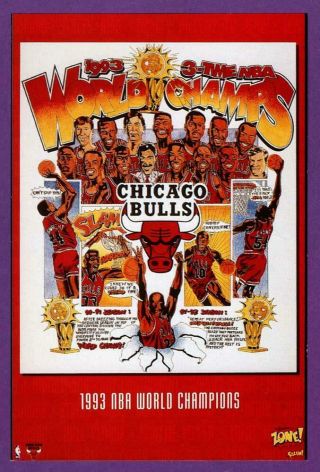 Michael Jordan Chicago Bulls 1993 3 - Time Nba World Champions 4 " X6 " Mini Poster