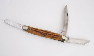 Vintage Queen 3 Blade Stockman Folding Pocket Knife Bone Handle 4 "
