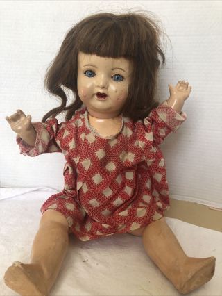 Antique Unmarked Composition Doll Open Mouth With Teeth Needs Repairs