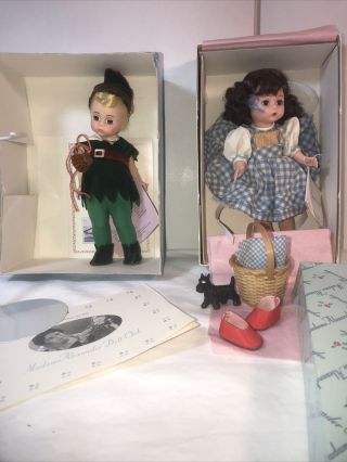 2 Vintage Madame Alexander 7” Dolls Peter Pan,  Dorothy From Oz,  Boxes