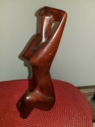 Vintage Hand Carved Nude Lady Woman Wood Sculpture 9” Art