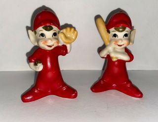 Vintage Pixie Elves Elf Baseball Salt & Pepper Shaker Made In Japan Aa N764 Pa
