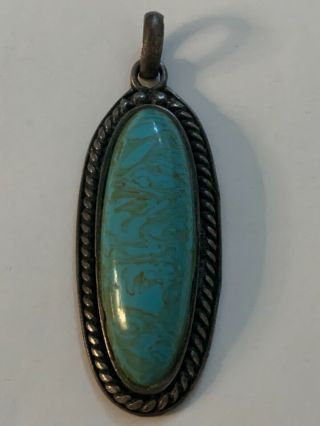 Vtg Large Navajo Native American Turquoise Sterling Silver Pendant 925