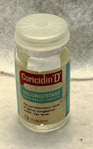 Vintage (60s/70s) Coricidin D 12 Tablet Glass Bottle/duane Allman Slide