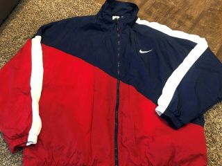 VINTAGE Nike Red White Blue Colorblock Zip Windbreaker Jacket 90s Men ' s XL 2