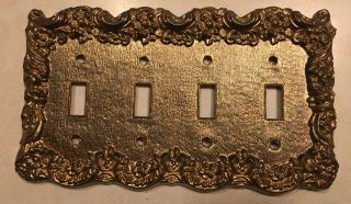 Vintage Brass 4 Light Switch Plate Outlet Cover,  Ornate 8 1/2” X 5”