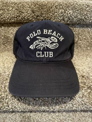Vintage Polo Ralph Lauren Beach Club Strapback Hat Cap Navy Blue Lobster