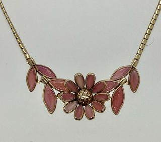 Vintage Trifari 1950’s Pink Poured Glass Floral Necklace