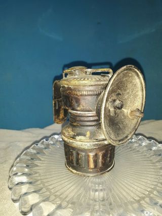 Vintage AUTO - LITE Brass Carbide Miner ' s Light Universal Lamp Co.  Mining Hat 3