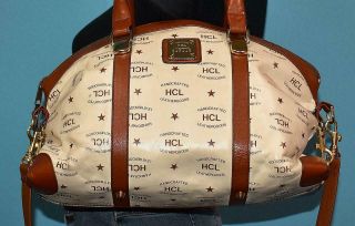 Vintage Hcl W.  Germany Off White Brown Leather Doctor Satchel Zip Shoulder Bag