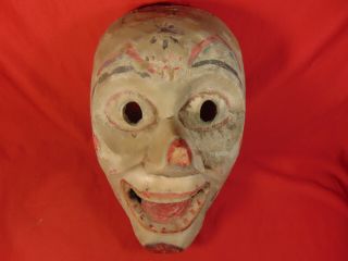 Vintage,  Hand Carved,  Life Size Mask.  Resembles A Clown Face.  American Folk Art