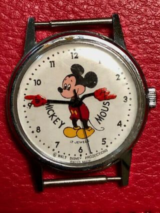 Vintage Mickey Mouse Walt Disney Productions Hand Wound 17 Jewels Swiss Watch