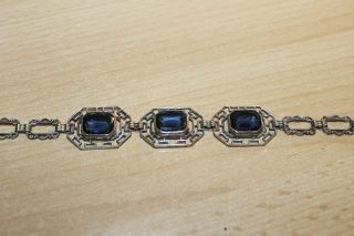Antique Edwardian Blue Glass and Sterling Silver?? Bezel set Bracelet Art Deco 2