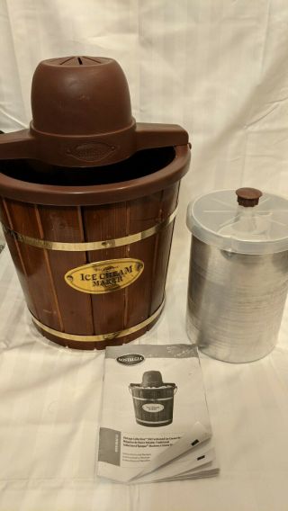 6 Quart Electric Ice Cream Maker Bucket Countertop Vintage Wood Frozen Yogurt