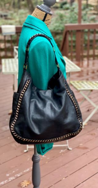 Tory Burch Vintage Carson Chain Hobo Handbag In Black Lambskin Leather