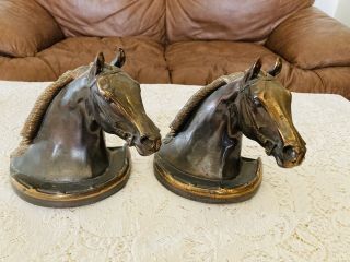 Vintage Dodge Inc Gladys Brown Designed Metal Bronze Horse Head Bookends