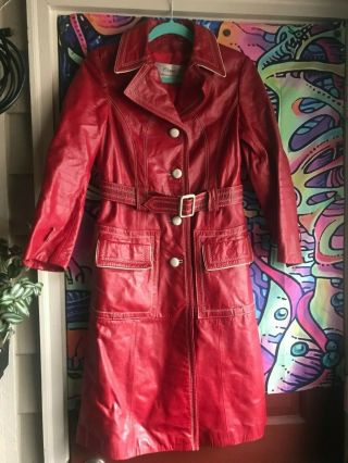 Clipper International Leather Duster Jacket Red Vintage