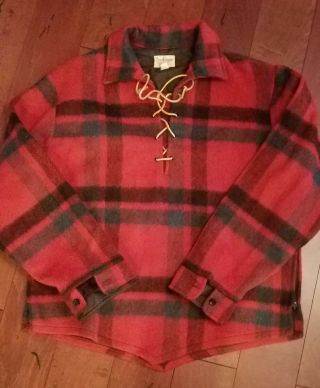 Vintage Wool Fox Knapp Button Up Red Plaid Shirt Jacket Size Large 1940s 1950s