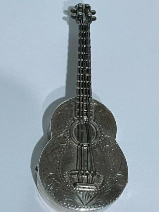 Vintage Sterling Silver Guitar Trinket Or Pill Box (open 925