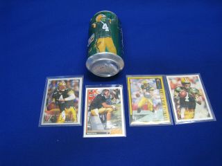 Brett Farve Football Cards & Mountain Dew Can - Green Bay Packers