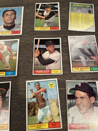 1961 Topps Vintage Baseball Cards “lot Of 14 Cards” Orlando Cepeda & Checklist.