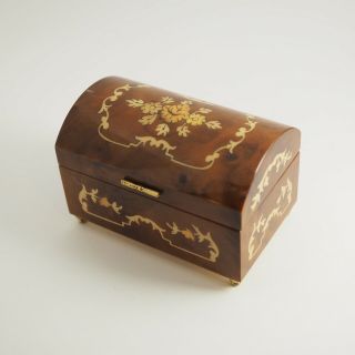 Vintage Reuge Wooden Jewelry Music Box With Floral Inlay Made In Italy /g
