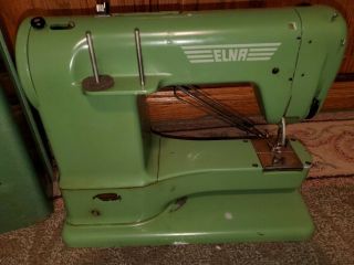 Vintage Elna Green Supermatic Sewing Machine W/case - 722010