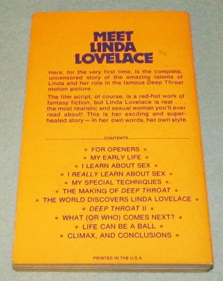 INSIDE LINDA LOVELACE by LINDA LOVELACE 1973 Pinnacle 1st Print PB w/Poster 2