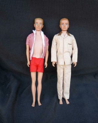 2 Vintage 1960s Mattel Ken Dolls W /clothing Flocked & Painted Hair 0750 Barbie