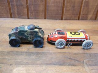 2 Vintage Tin Wind - Ups Marx Tank & Luper No 8 Race Car
