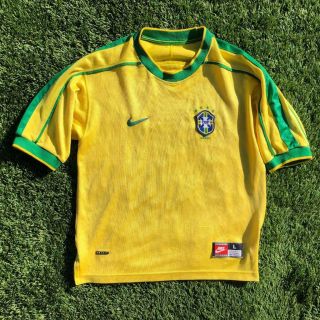 Rare Vtg 90s Nike Brazil National Soccer Football Jersey World Cup Youth L