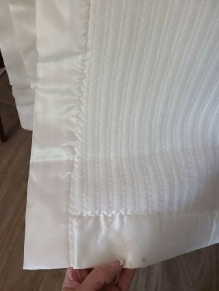 Vintage Ivory Thermal Weave Soft Blanket Twin Satin edge Binding warm 68x92 2