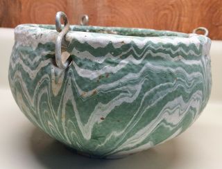 Hanging Vintage Ozark Roadside Tourist Art Pottery Vase Great Green & White Drip