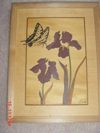 Hudson River Inlay Marquetry Iris & Swallowtail Nelson Vintage
