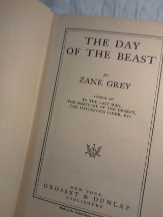 The Day Of The Beast by Zane Grey Hardcover 1922 3