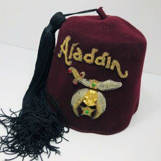 Rare Vintage Masonic Columbus Aladdin Shriner Fez Hat - Jeweled Embroidery