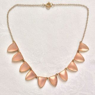 Vintage Art Deco 1930’s Pink Frosted Satin Mirror Vauxhall Glass Shield Necklace