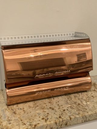 Vintage Lincoln Beauty Ware Cooper Metal Paper Towel Wax Paper Holder Dispenser