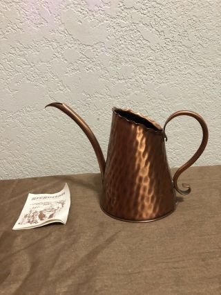 Vintage Gregorian Solid Copper Hammered Watering Can Pitcher Made In The Usa