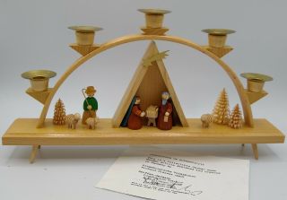 Vintage Erzgebirge Hand Carved Nativity Holy Family Christmas Candle Holder 13 "