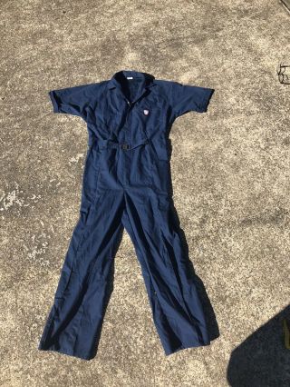 Vintage 70s Para Suit Blue Short Sleeve Belted Mechanic Coveralls Leisure 42 Reg